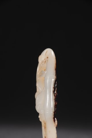 和田玉籽料|旧藏-和田玉籽料“喜上眉梢”竹节挂件