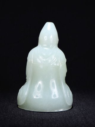 和田玉籽料|清乾隆 和田玉籽料 白玉 持瓶观音 佛像摆件