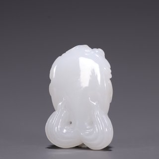 |旧藏·和田白玉雕金鱼挂件