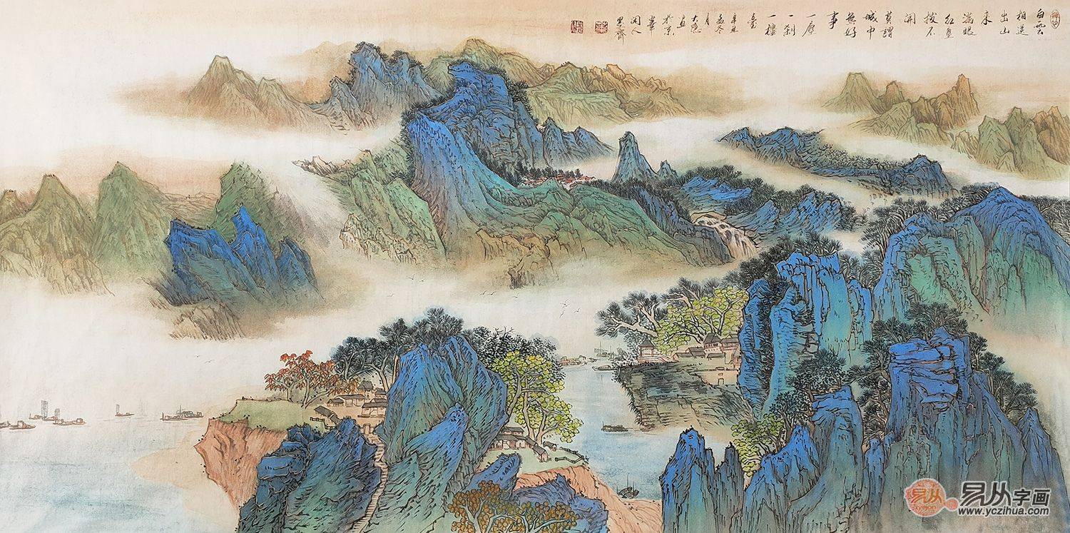沙发墙后挂画 山水画装饰墙面 清新自然好风光