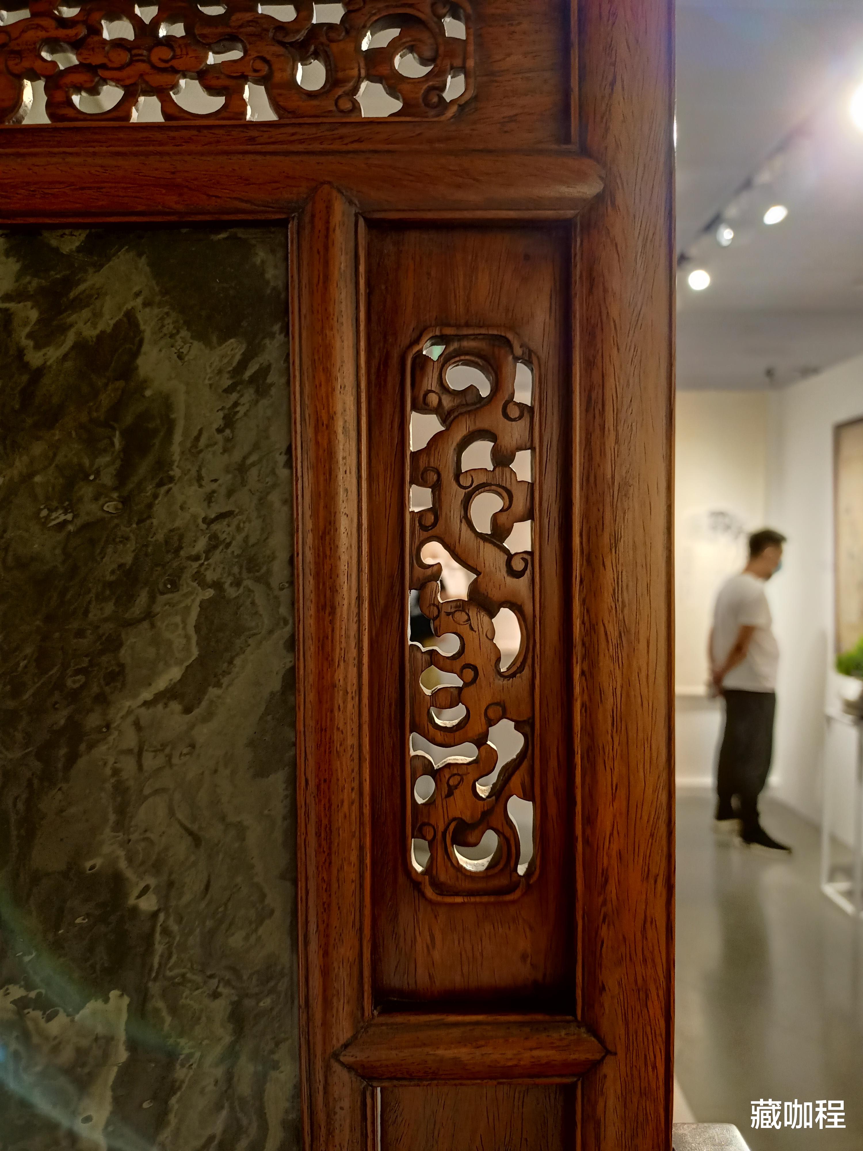 |三横两竖九块花板,黄花梨绿石小插屏五脏俱全