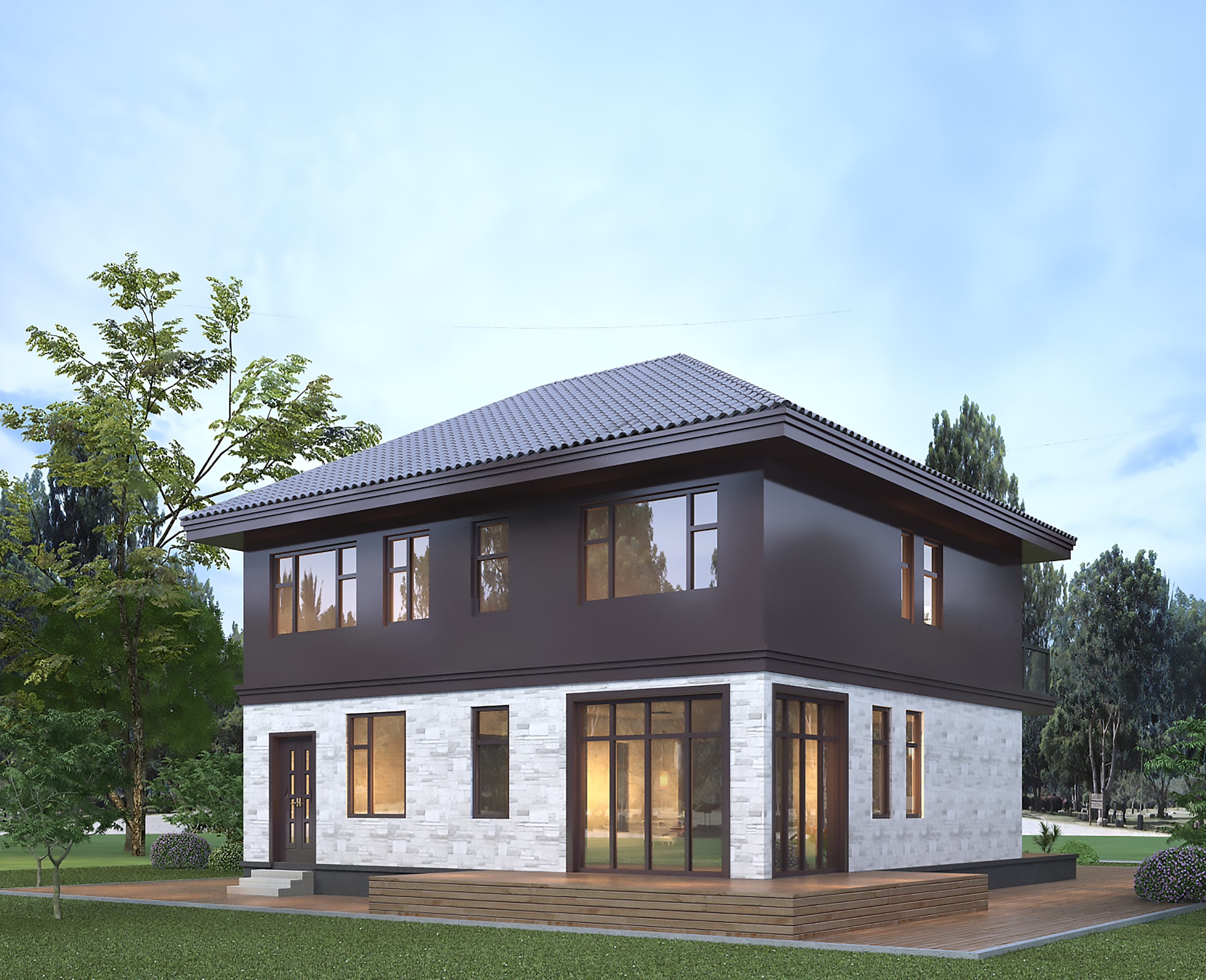 占地200方的新中式二层，四卧五卫带宽敞露台