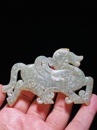 银元|明以前 和田玉籽料受沁 天马 玉珮 挂件