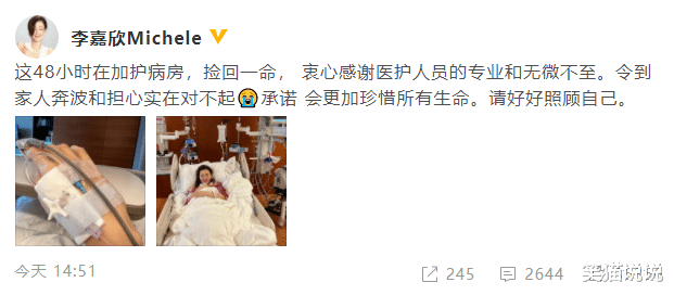 李嘉欣|李嘉欣交代进ICU具体事件：血压急降致呼吸不顺，心跳加速，迟点抢救恐离世！