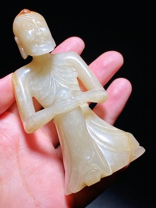 和田玉籽料|明 和田玉籽料 白玉 雪山大士 佛像 摆件
