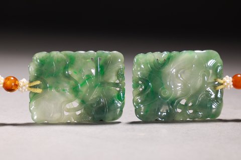 翡翠|翡翠荷塘清趣牌一对