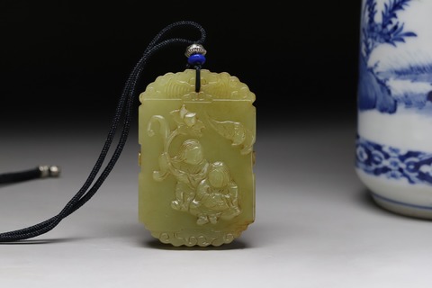 和田玉籽料|回流 舊藏和田玉籽料“和合二仙”如意牌