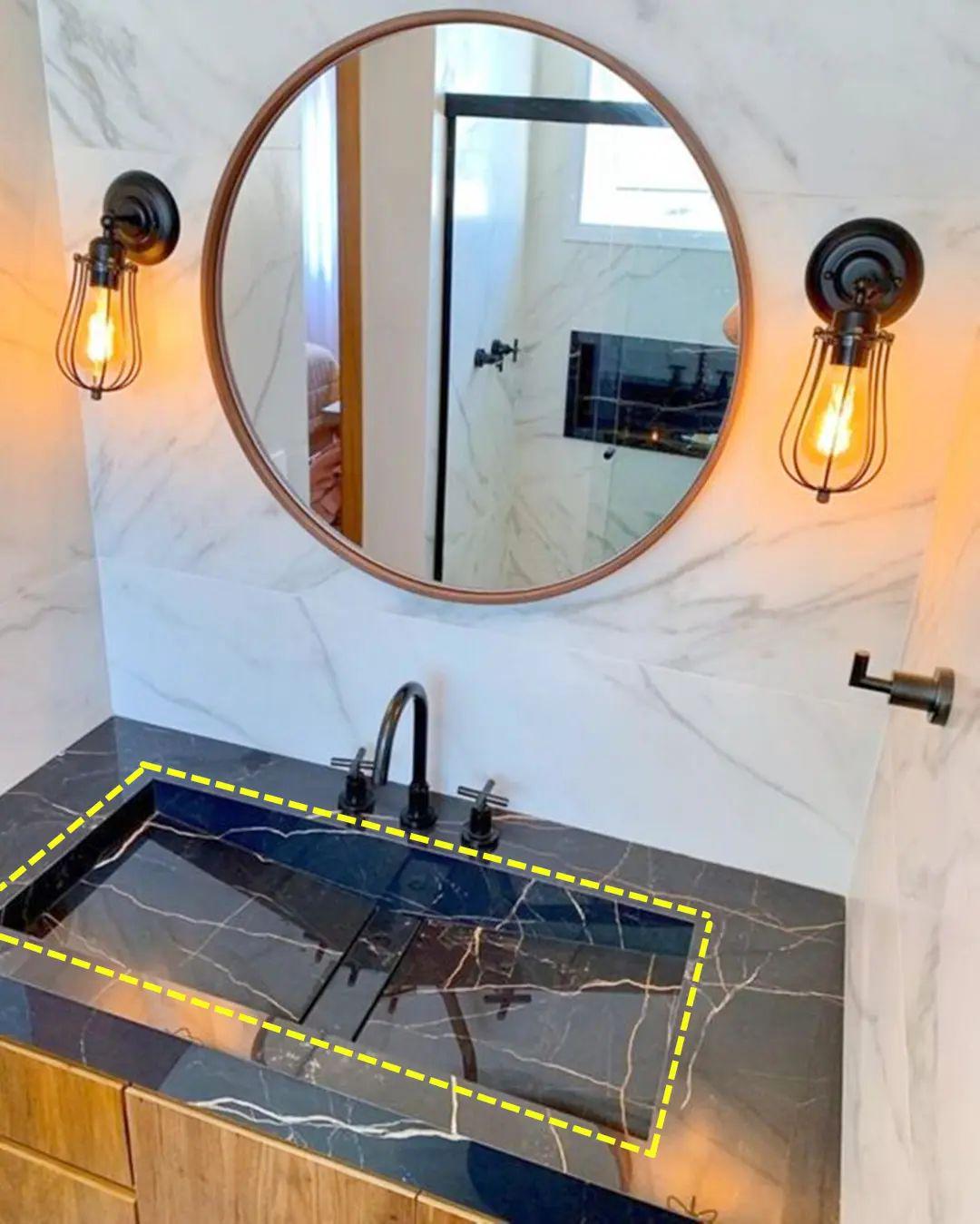 这种V字型洗漱台火了,内槽斜坡45°,排水飞快,比传统台盆还漂亮