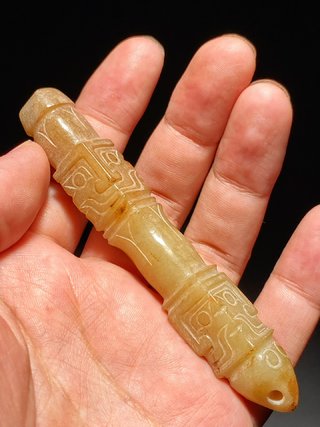 翡翠|明以前 和田玉籽料 白玉受沁 玉神人 柄形器 把件