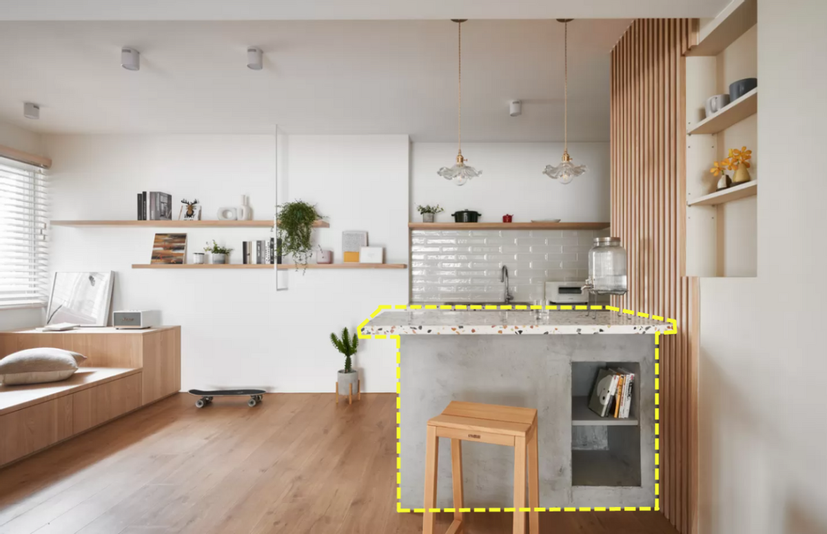 聪明人都喜欢给厨房增加一个吧台,水磨石+水泥,颜值太高了