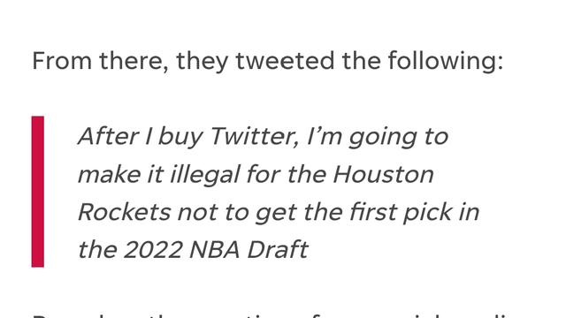 火箭队|火箭队在推特假扮CEO埃隆·马斯克，以保证抽中2022年NBA选秀状元