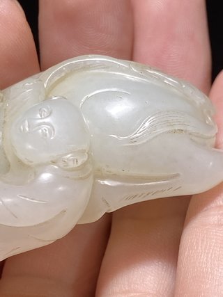 和田玉籽料|清 和田玉籽料 羊白玉 童子牧牛把件