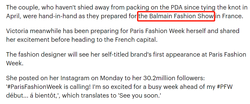 巴黎时装周|家庭矛盾加剧,贝克汉姆儿子儿媳现身巴黎时装周,却不捧贝嫂秀场