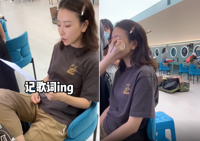 毛俊杰|毛俊杰后台盘腿吃卤煮，用吸管当筷子太随性，身后超长化妆桌抢镜