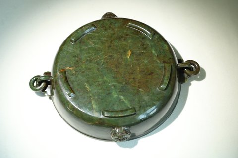 文房|清代碧玉兽面双耳活环大水洗文房玉器