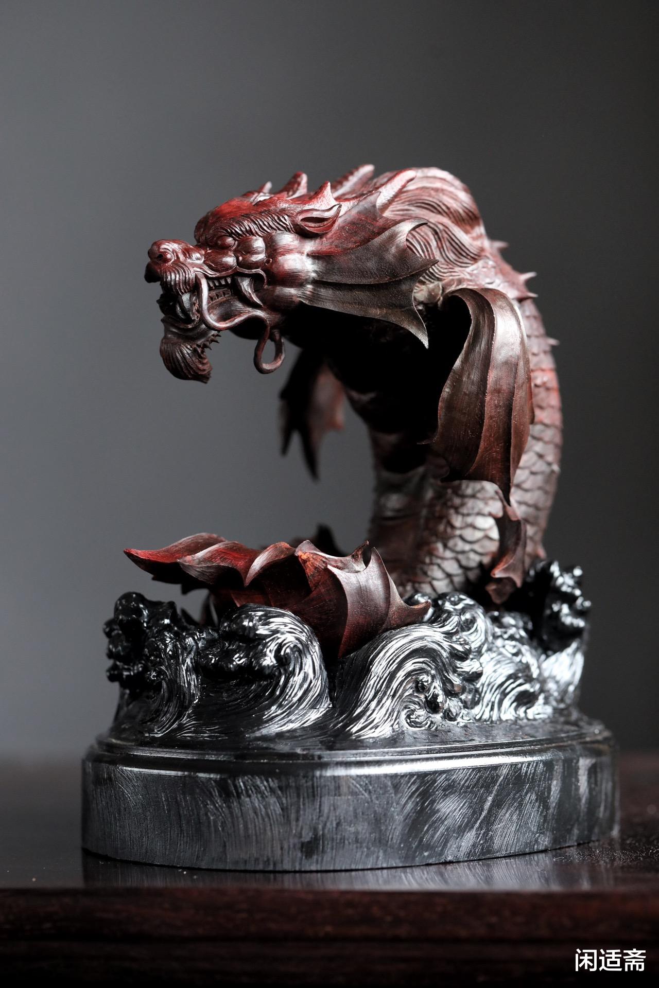 紫檀|鲤跃龙门,飞黄腾达,鱼化龙,紫檀木雕摆件