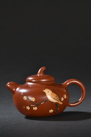 紫砂|旧藏 紫砂大红袍喜上眉梢茶壶