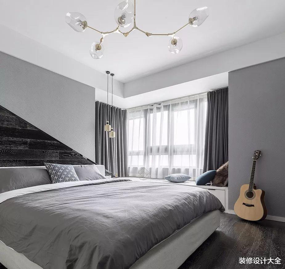108㎡现代简约三居,卧室背景墙还能这样设计!