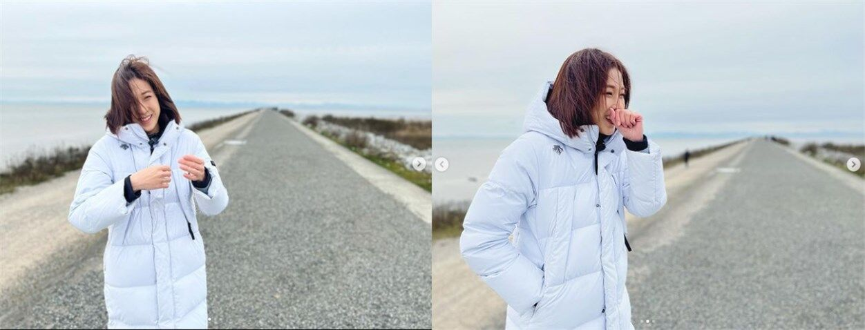 钟嘉欣|38岁钟嘉欣挺孕肚出游，皮肤白嫩四肢纤瘦，山涧满地石头太抢镜