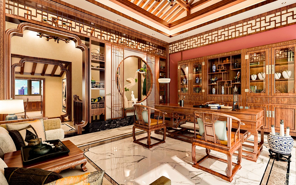 中式别墅装修|年轻人都会喜欢的书房风格