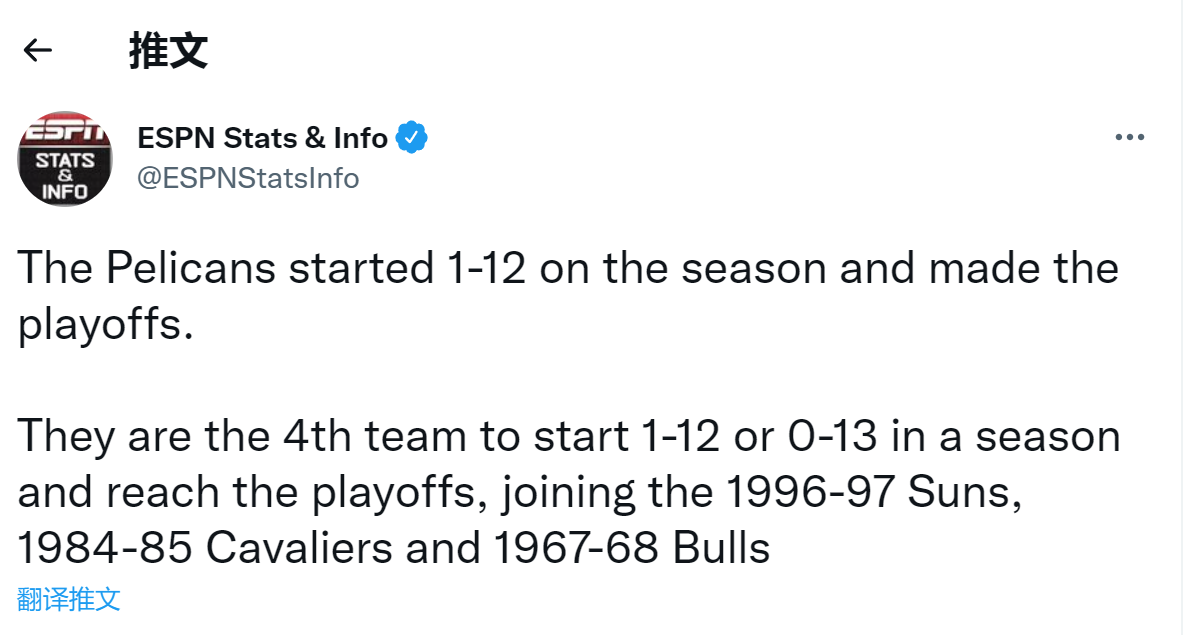 广州队|创造奇迹！鹈鹕成NBA25年首队！1胜12负开局仍进季后赛