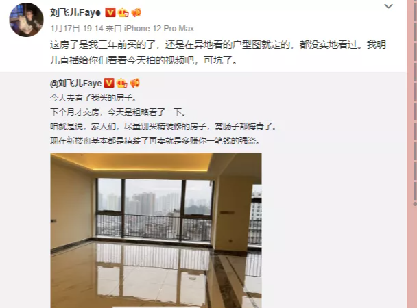 刘飞儿自曝被开发商血坑！装修费上百万就装了个寂寞！已想卖房换别墅？