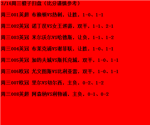 国羽|3/16周三竞彩推荐：诺丁汉VS女王巡游、尤文图斯VS比利亚雷；附8场扫盘