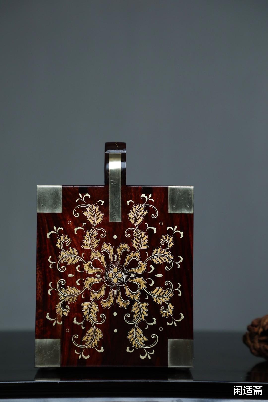 小叶紫檀|鹤品官高,小叶紫檀,描金手提箱