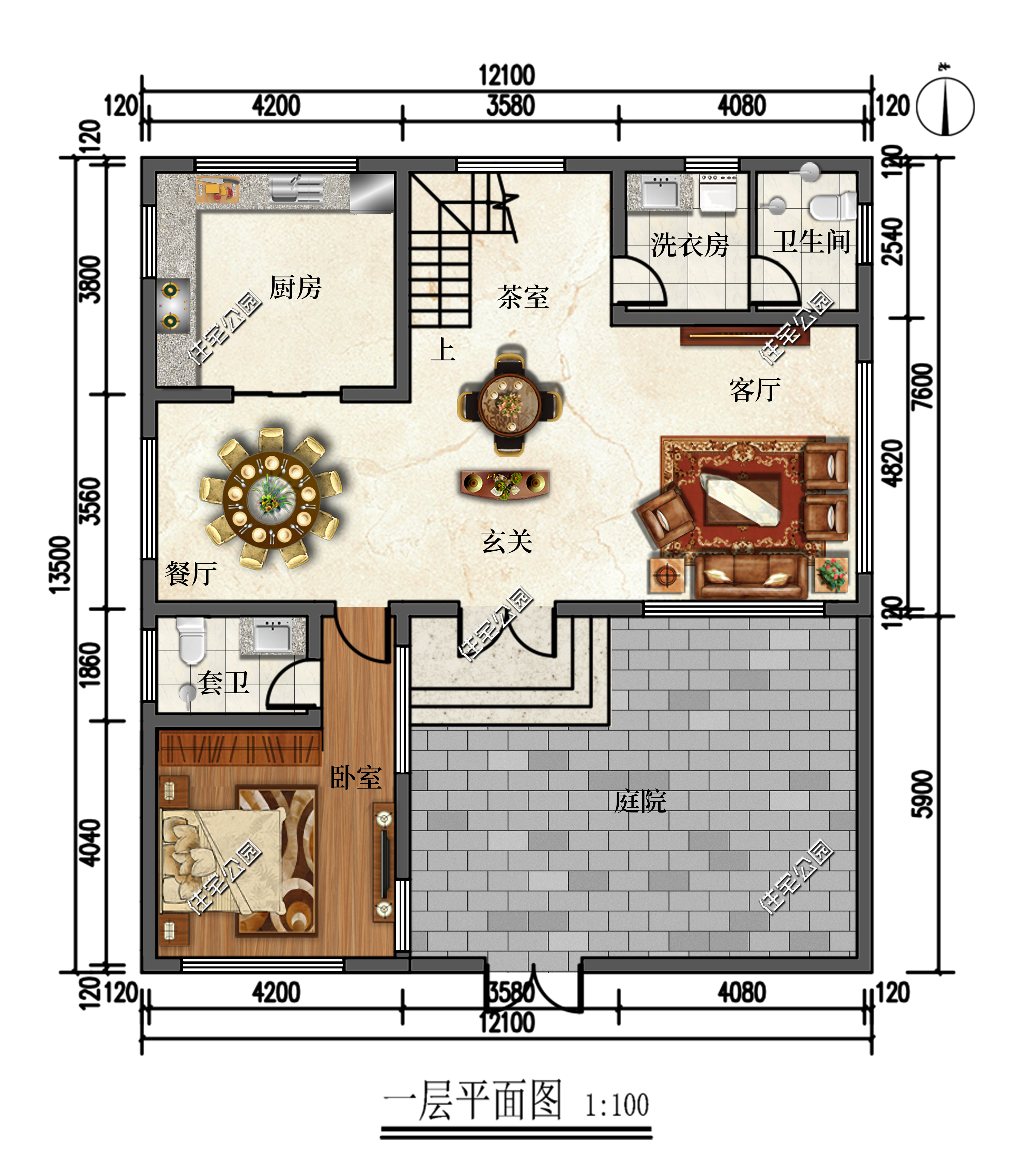 庭院+榻榻米+露台,12×13米二层半新中式别墅,实用又舒适