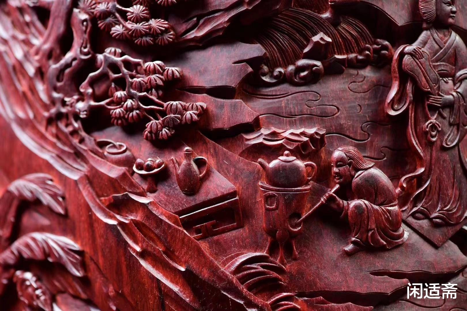 笔筒|文房珍藏品，小叶紫檀，西园雅集图笔筒