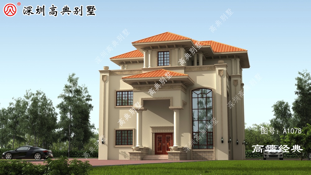 高耸的门廊设计,在简欧的氛围中,整体变的更加雄伟