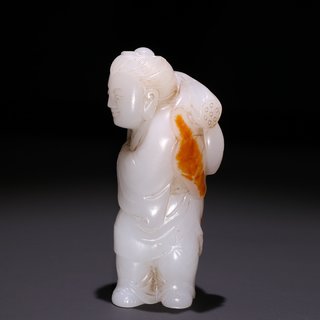 和田玉籽料|清 和田玉籽料举莲童子