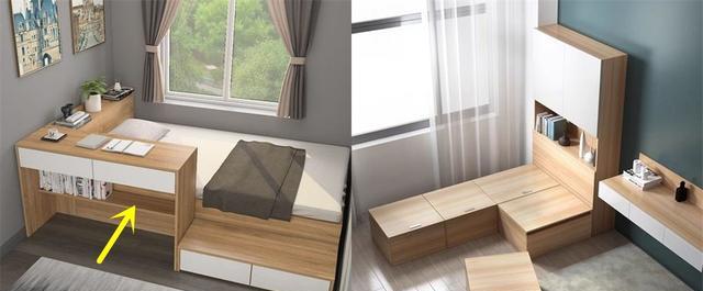 榻榻米做法聪明:外围增加一张书桌,一房能三用,睡得更香!