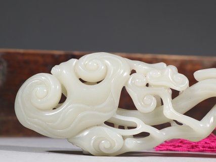 和田玉籽料|清代：和田玉籽料灵芝如意一柄