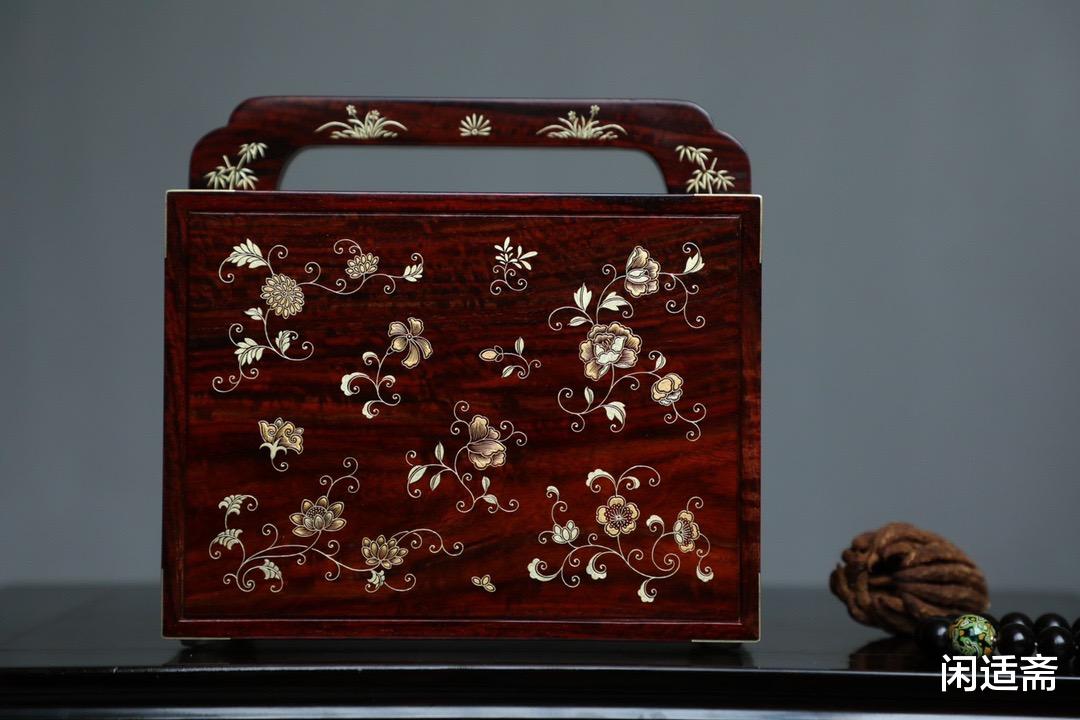 小叶紫檀|鹤品官高,小叶紫檀,描金手提箱