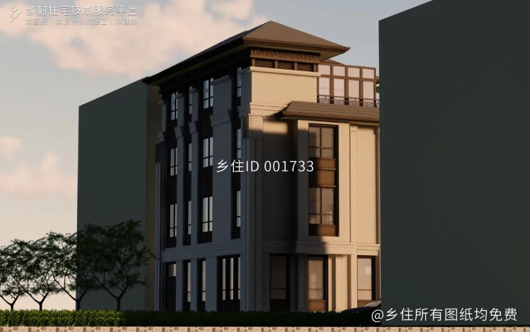 乡住免费图纸福建漳州四层新中式别墅土建105万面宽12.4m进深12m