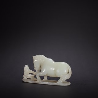 |清代-和田玉胡人驯马雕件