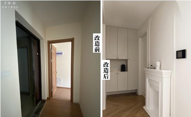 只是将卧室门改个朝向，玄关大了2倍！玄关柜也有处放，不占道了