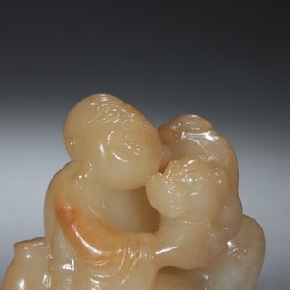 |清代-和田玉“罗汉驯兽”摆件