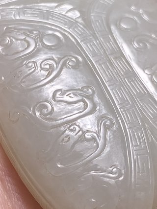 乾隆|清乾隆 和田玉籽料 白玉 玉蝉 龙纹 蝉珮 挂件把件