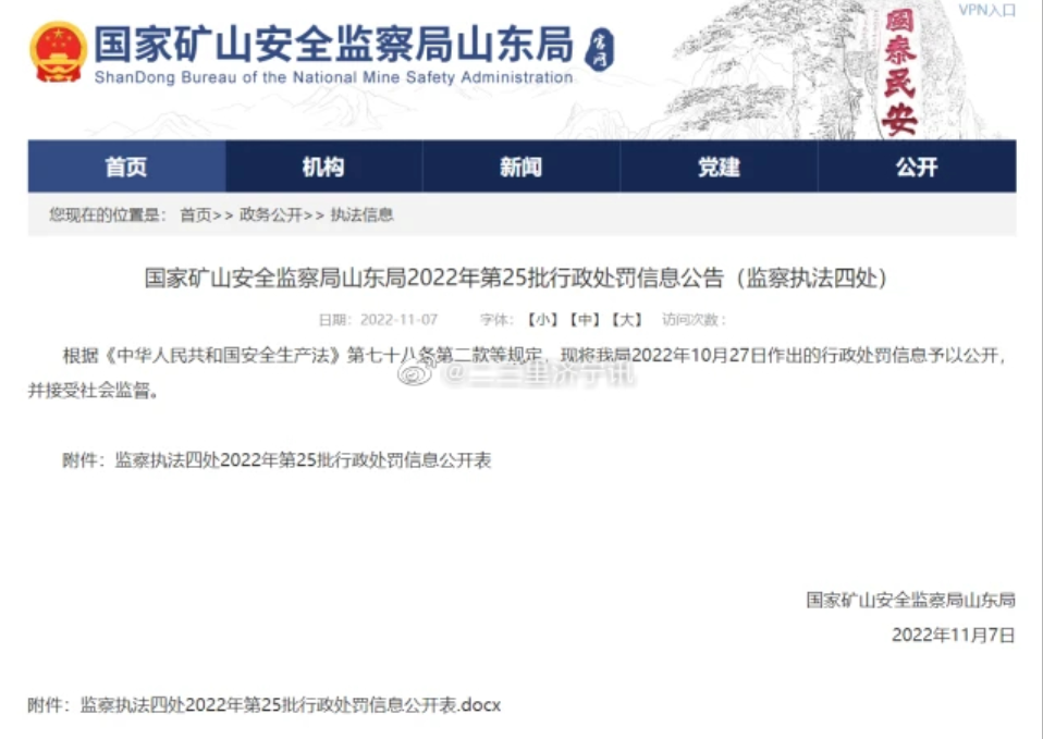 汶上义桥煤矿1年被罚6次
