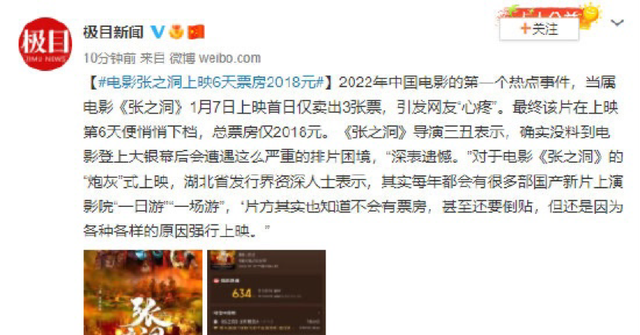 |电影《张之洞》上映六天下档,票房惨淡仅2018元,导演三丑称深表遗憾
