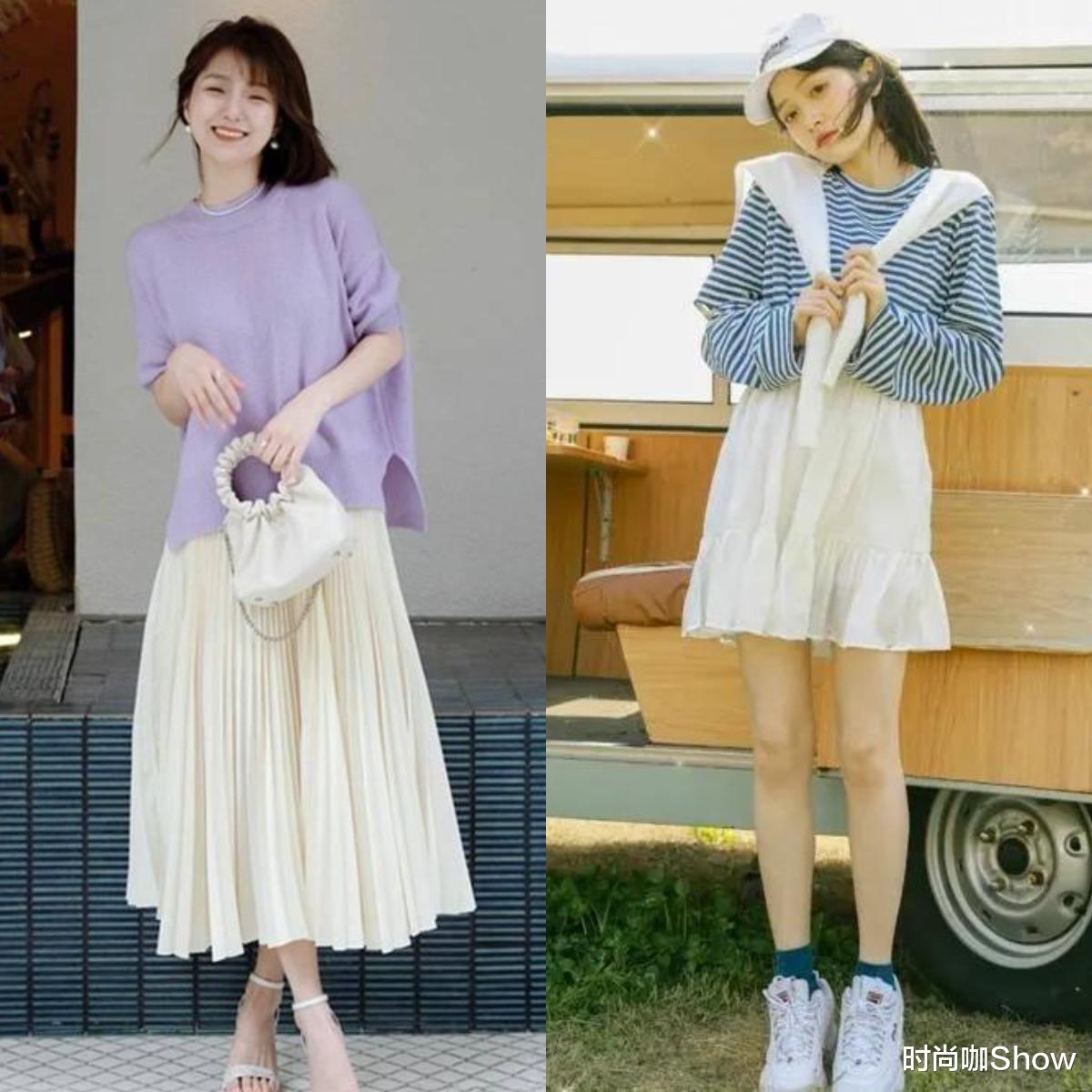T恤+碎花裙,T恤+百褶裙,这才是今夏的流行穿法