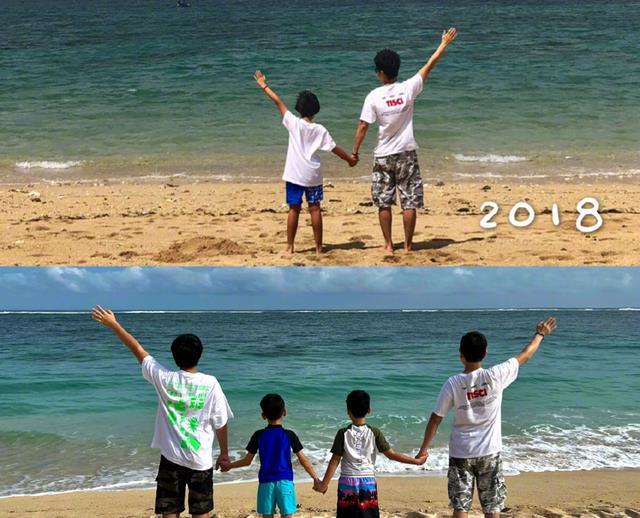 林志颖|林志颖晒牵儿子看海照，12年对比感慨时光如梭