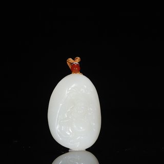 和田玉籽料|旧藏【和田玉籽料 原石雕弥勒佛】 挂件