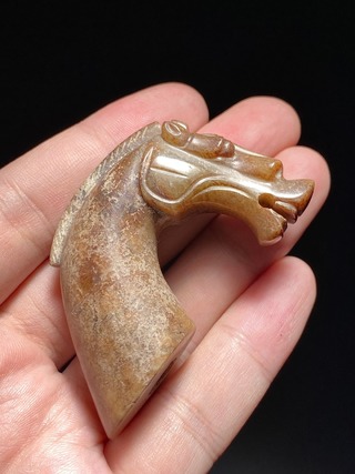 和田玉籽料|汉 和田玉籽料 玉马首 杖首