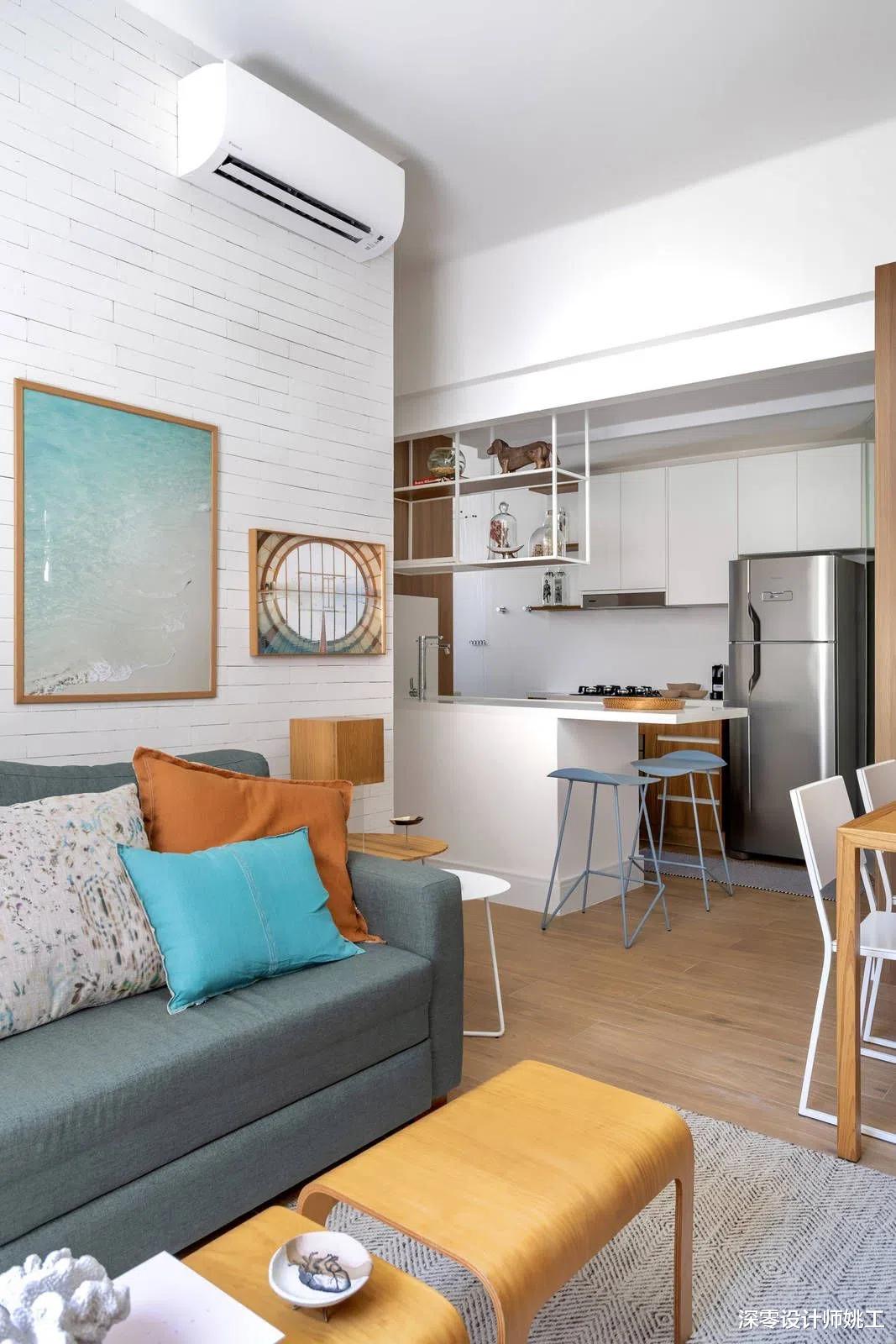 将简约温暖搬进58㎡两居室,客厅角落置办个餐厅,居住体验感真不错