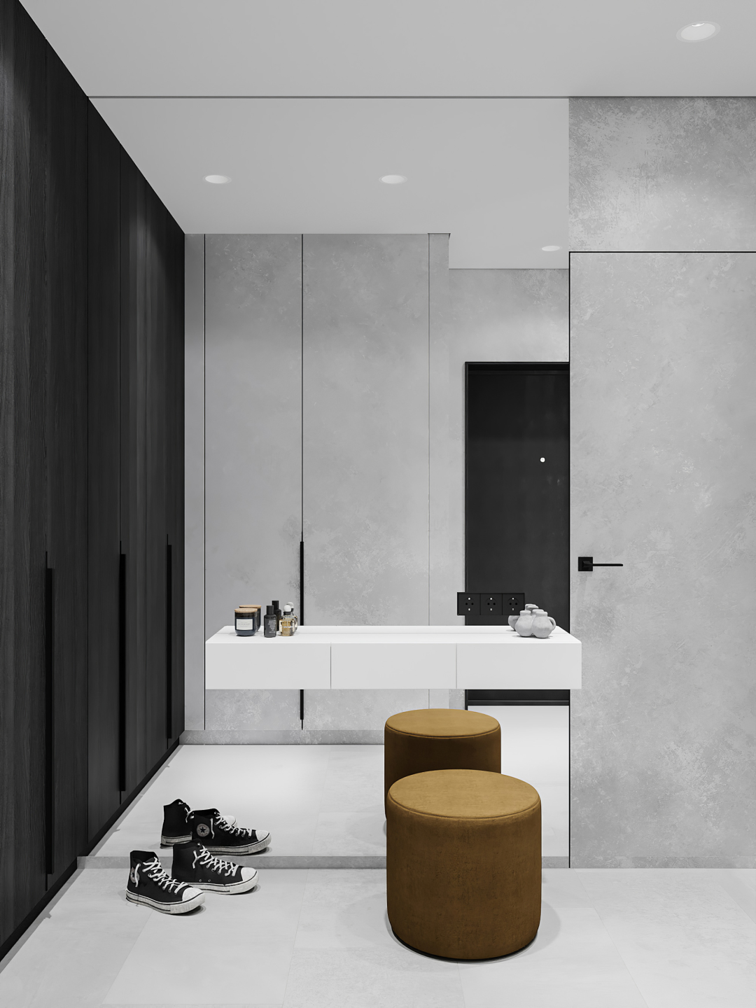 78㎡现代公寓一体式壁面覆盖壁龛形成视觉上的连续