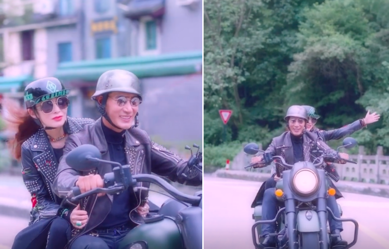 张敏|张敏和小10岁男友现身,坐机车上游玩,网友:皮衣被曝光成灰皮衣