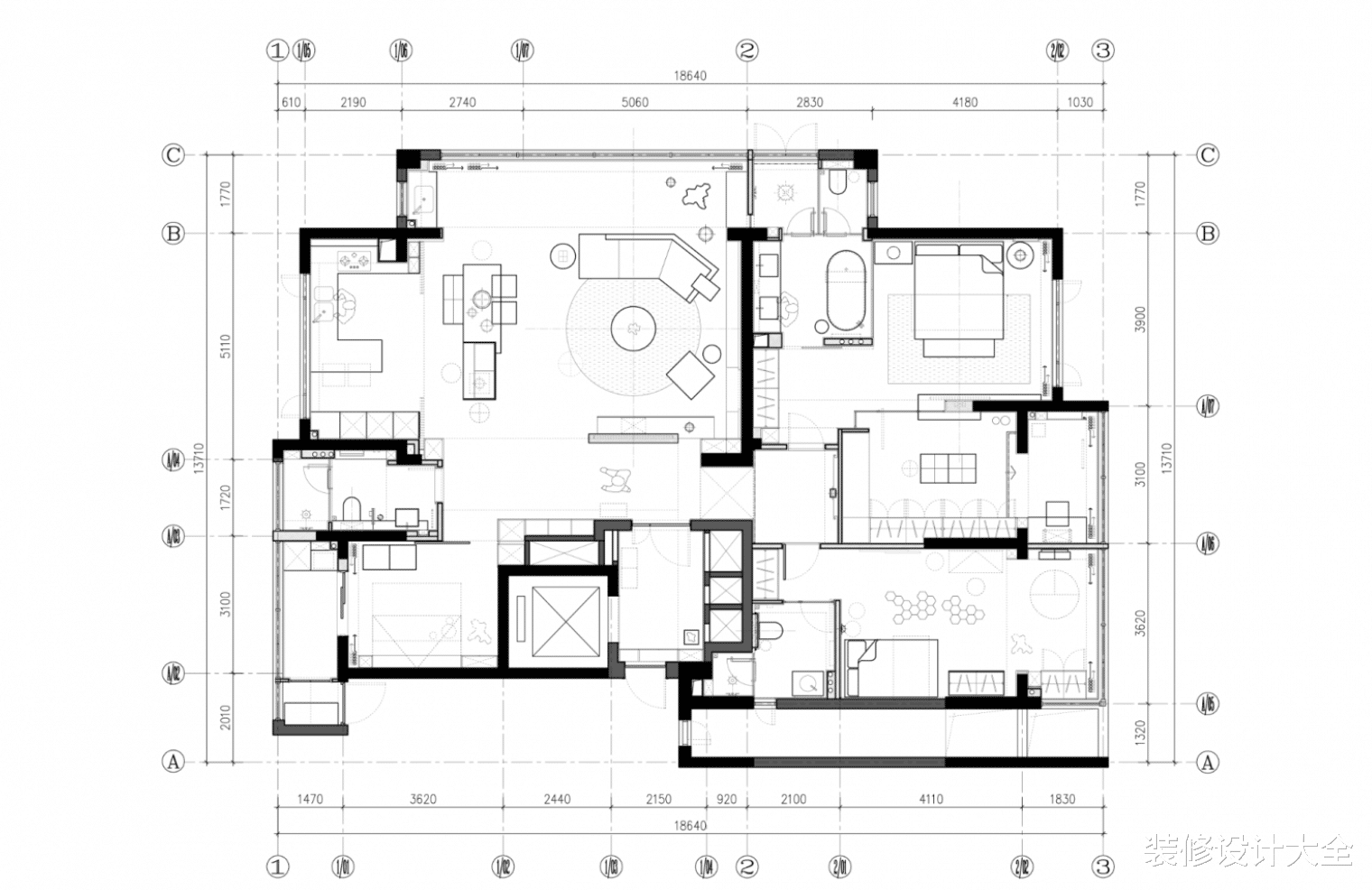 215平的大平层装修,全屋干净利落,色调统一,大气极了!